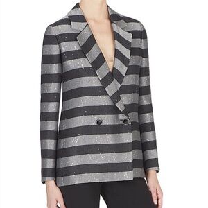 Emporio Armani Black Silver Sequined Striped Luxury Show Evening Jacket Size 38